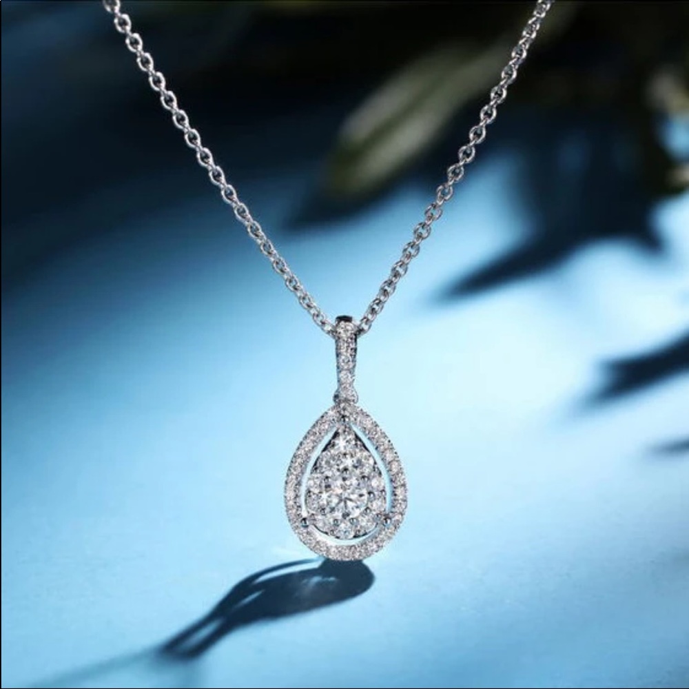 New 925 Silver Luxury Drop Water Diamond Necklace - Picture 2 of 6